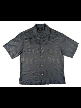 Guy Buffet Golf Shirt Mens M Blue Silk Jacquard Button Up *FLAWED*